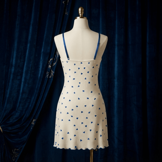 Heart Print Bow Nighty - Soft Slip Dress - Arosha