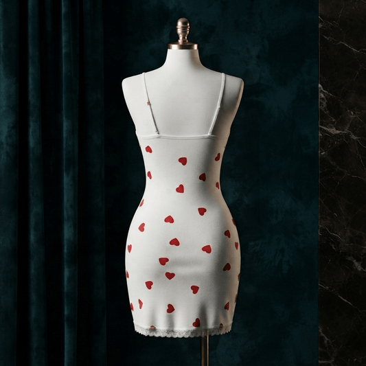 Heart Print Lace Trim Slip Nightdress - Bodycon Boudoir - Arosha