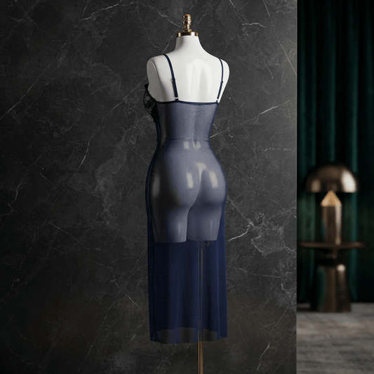 Navy Corset Mesh Gown - Elegant Seduction - Arosha