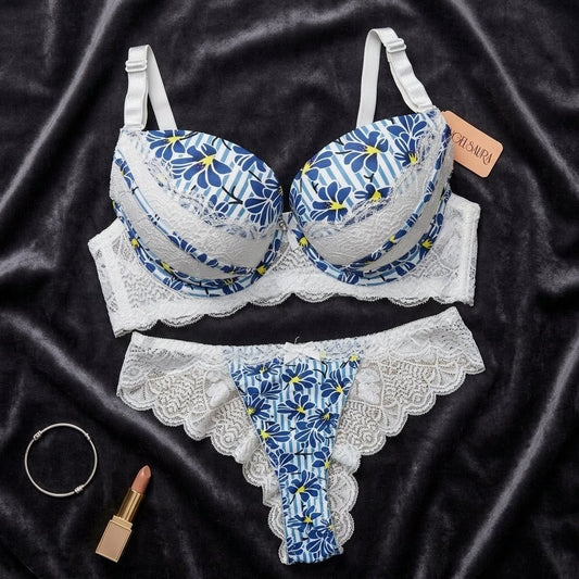 Radiant Floral Lace Signature Underwire Bra and Thong Lingerie Set - Arosha