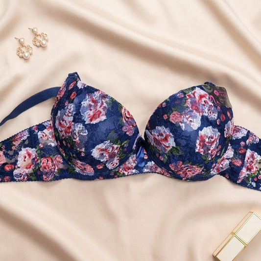 Radiant Rose Floral Print Bra with Sculpted Tulle Support - Arosha