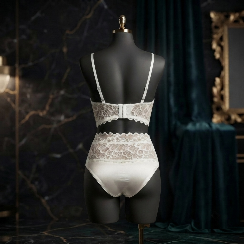 White Lace Chain Bra Set - Bridal Look