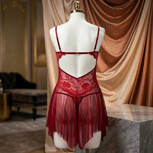 Crimson Ribbon Luxe Chiffon Babydoll
