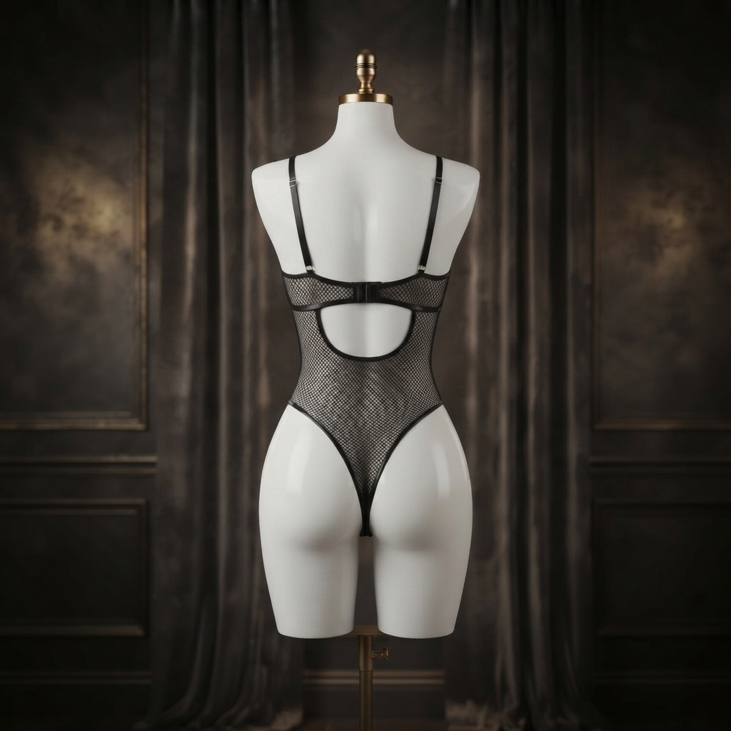 Black Leather Mesh Bodysuit - Bold Night
