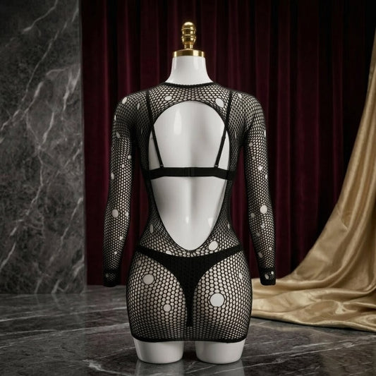 Signature Sculpted Noir Fishnet Body-Stocking