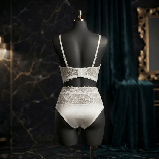 White Lace Chain Bra Set - Bridal Look - Arosha
