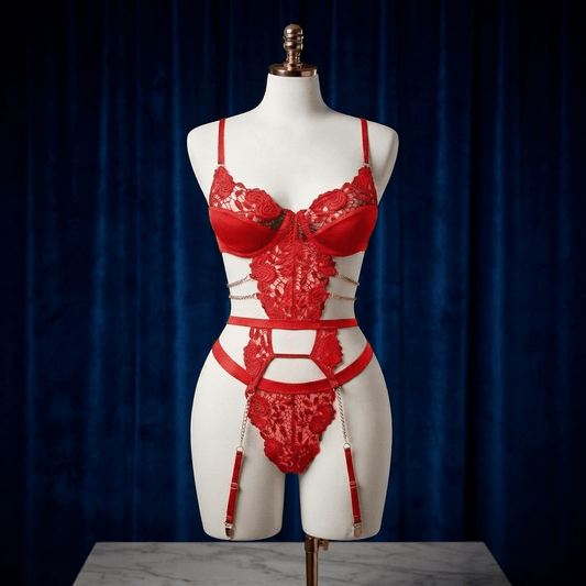 Chain Lace Garter Bra Set - Bold Look - Arosha