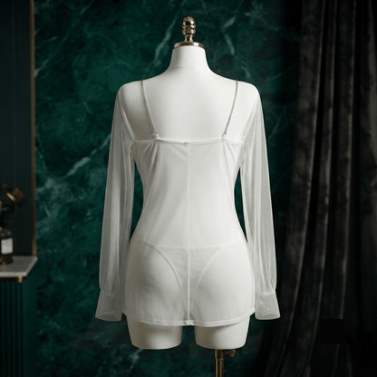 Chiffon Rhinestone Strap Shirt Nightdress Set - Boudoir Glam - Arosha