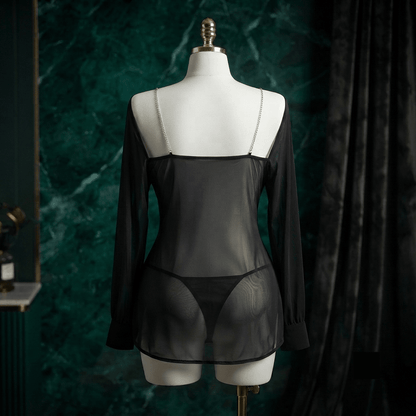 Chiffon Rhinestone Strap Shirt Nightdress Set - Boudoir Glam - Arosha