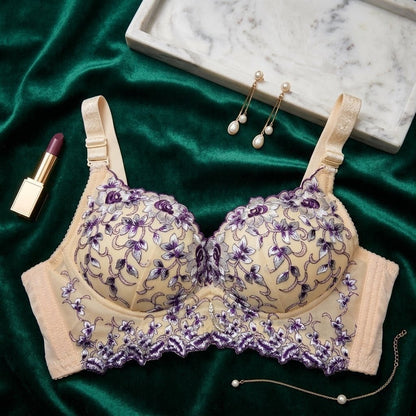 Elegance Embroidered Floral Lace Full Coverage Push - Up Bra - Arosha