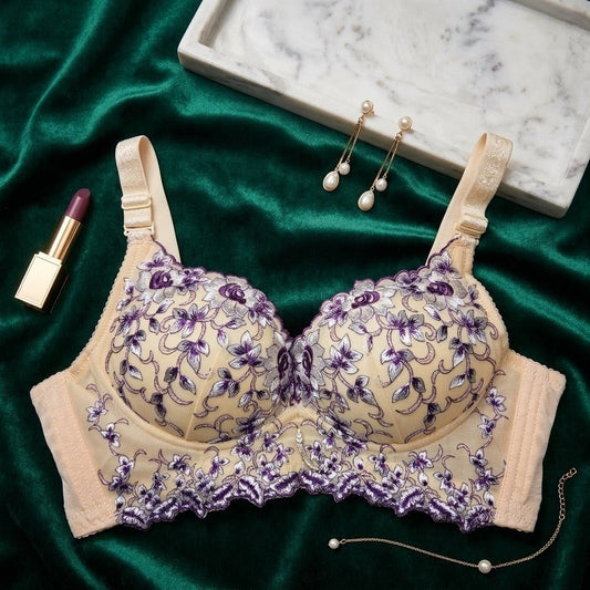 Elegance Embroidered Floral Lace Full Coverage Push - Up Bra - Arosha