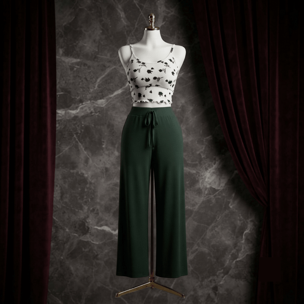 Floral Ribbed Cami Lounge Set - Wide Leg Pajama Co-ord - Arosha