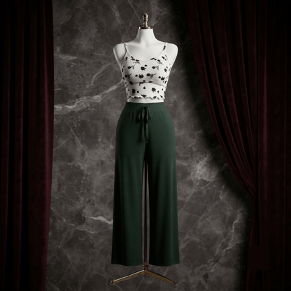 Floral Ribbed Cami Lounge Set - Wide Leg Pajama Co-ord - Arosha
