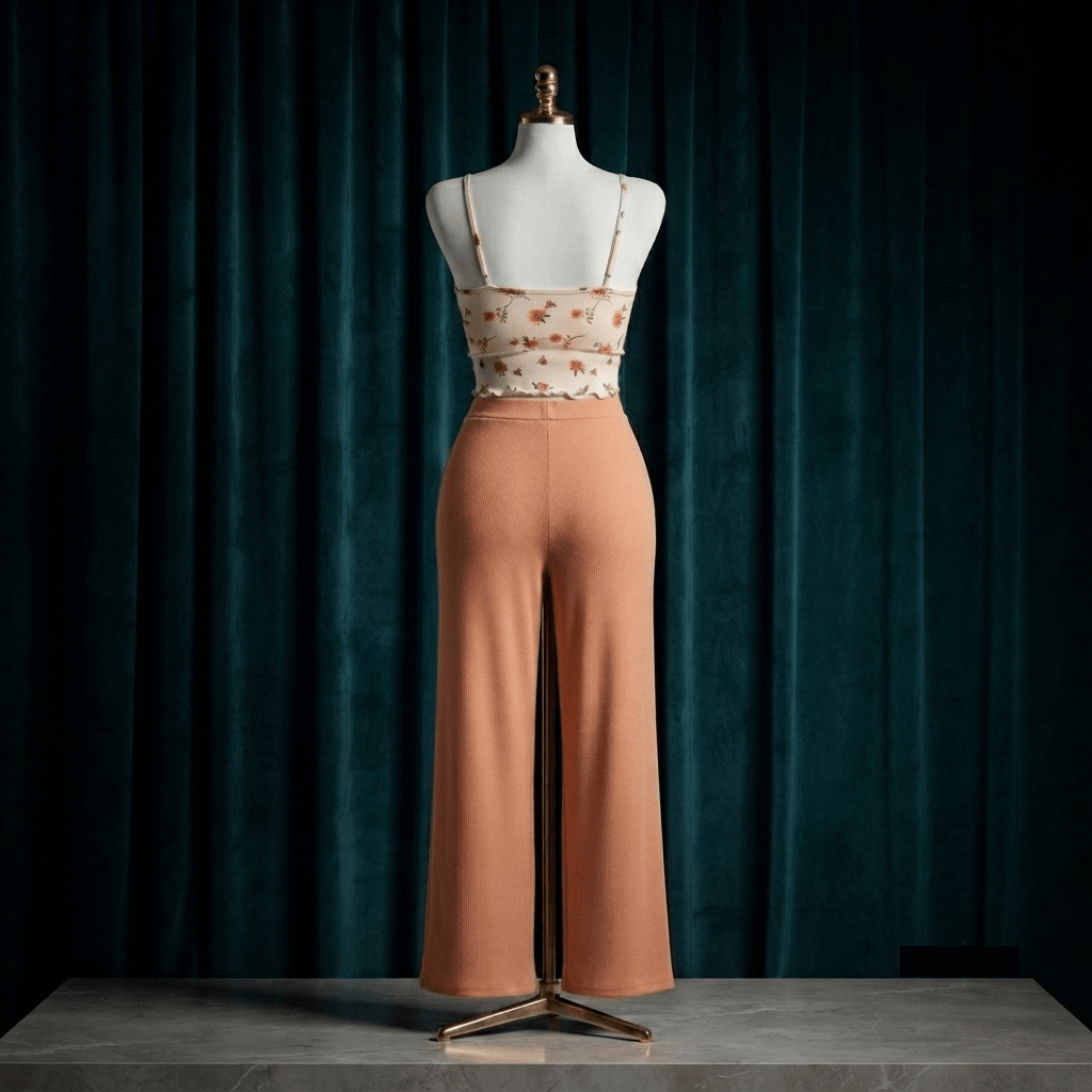 Floral Ribbed Cami Lounge Set - Wide Leg Pajama Co-ord - Arosha