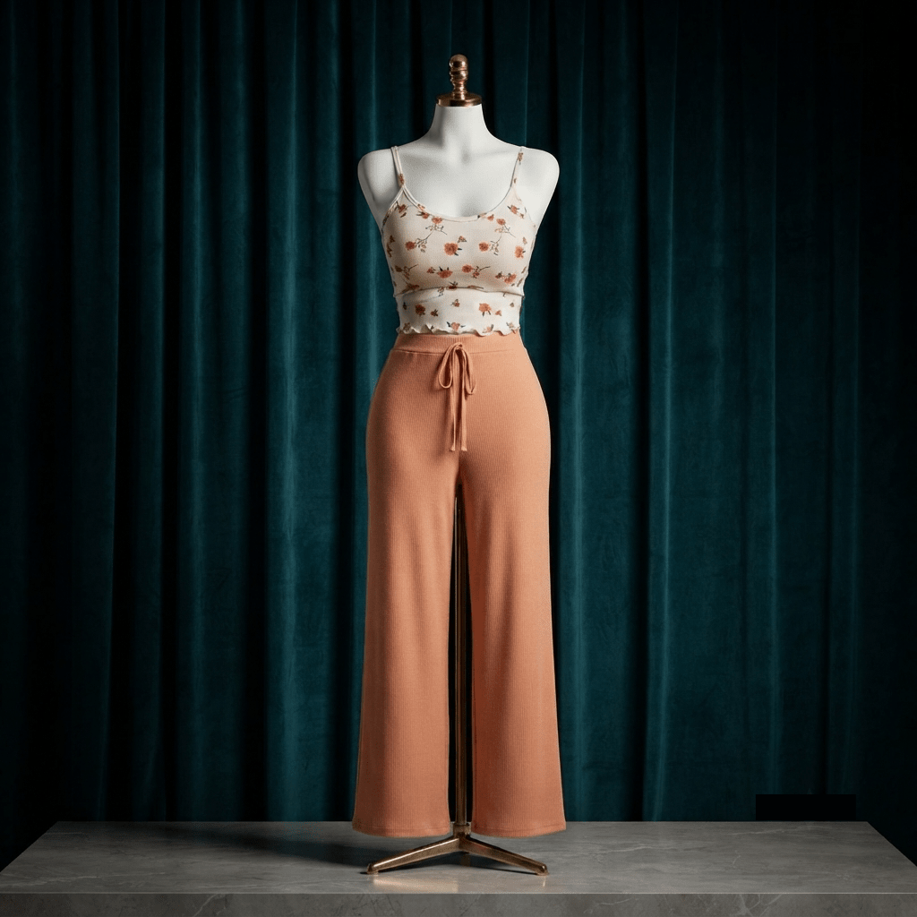 Floral Ribbed Cami Lounge Set - Wide Leg Pajama Co-ord - Arosha
