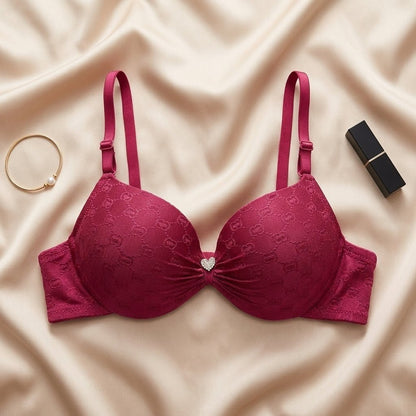 Heart - Embellished Jacquard Padded Lingerie Set - Arosha
