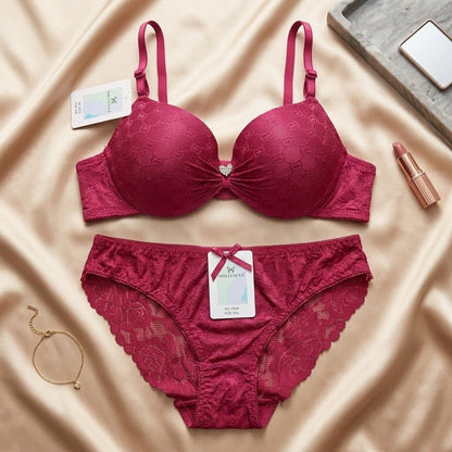 Heart - Embellished Jacquard Padded Lingerie Set - Arosha