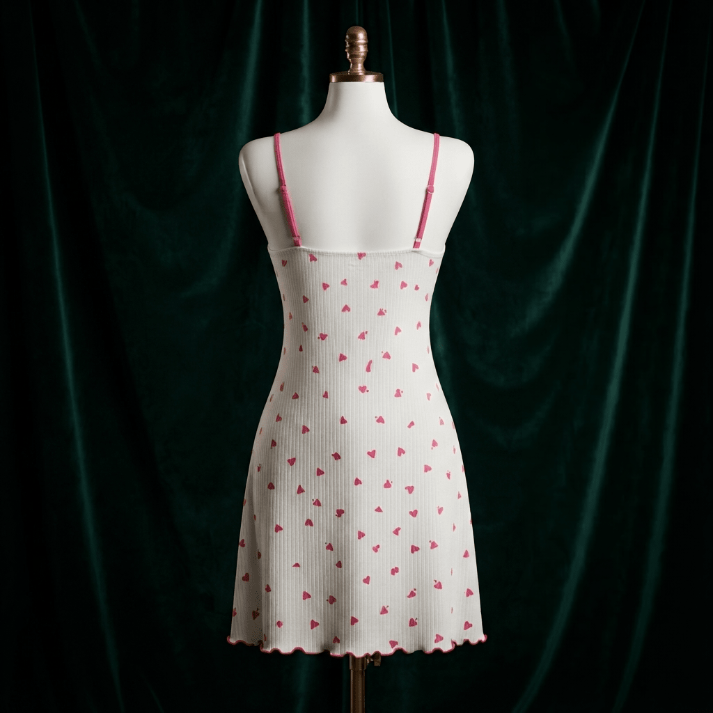 Heart Print Bow Nighty - Soft Slip Dress - Arosha