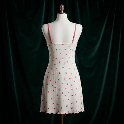 Heart Print Bow Nighty - Soft Slip Dress - Arosha