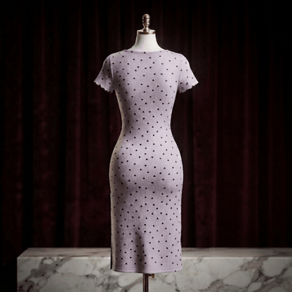 Heart Print Ribbed Lace Slit Nightdress - Midi Boudoir - Arosha