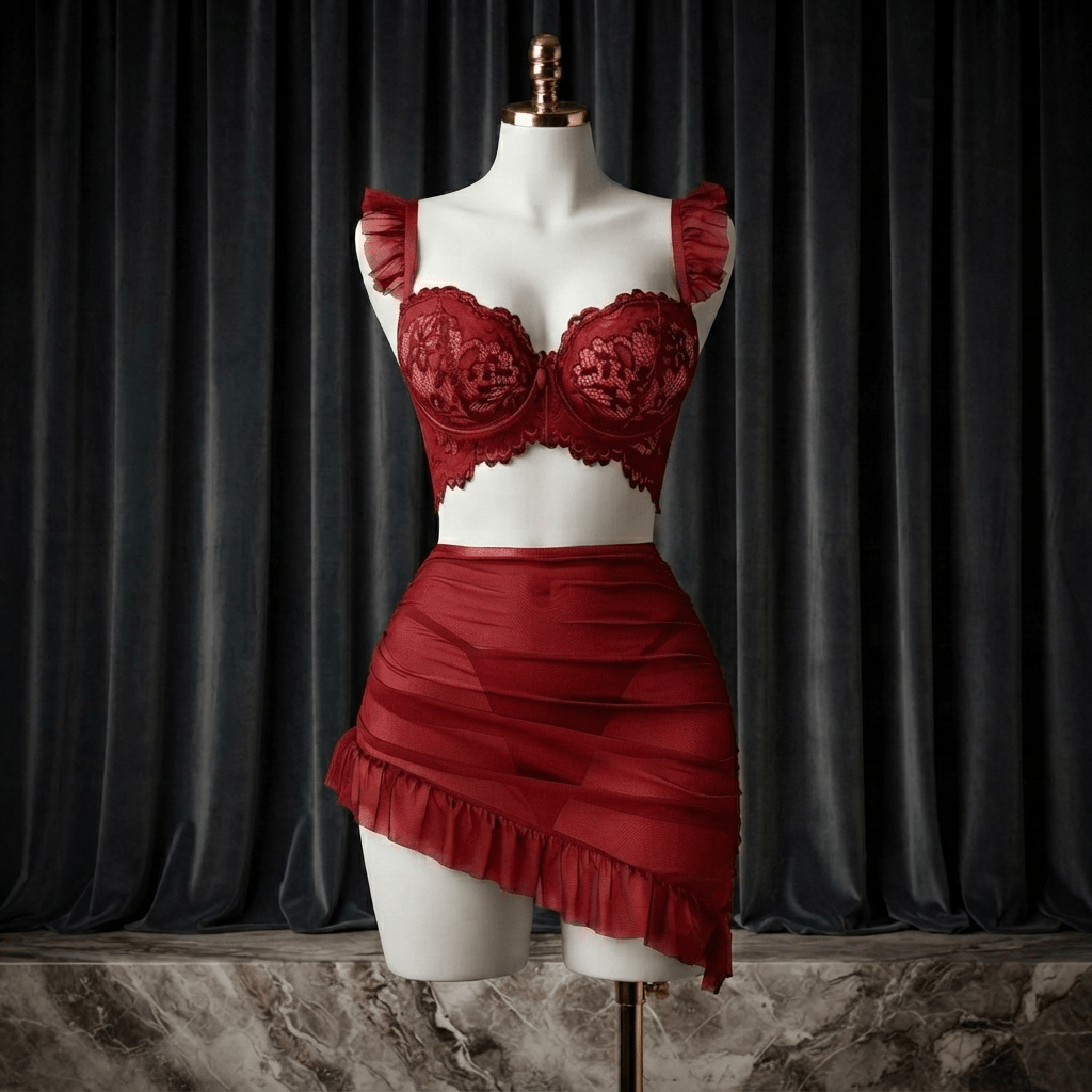 Lace Ruffle Skirt Set - Romantic Night - Arosha