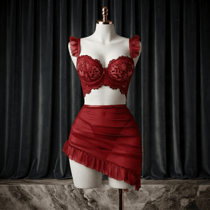 Lace Ruffle Skirt Set - Romantic Night - Arosha