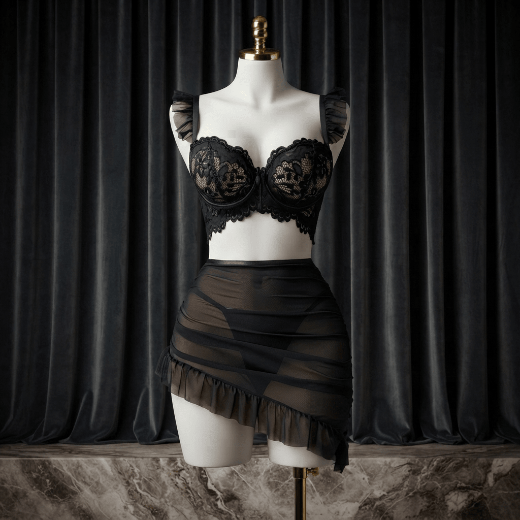 Lace Ruffle Skirt Set - Romantic Night - Arosha