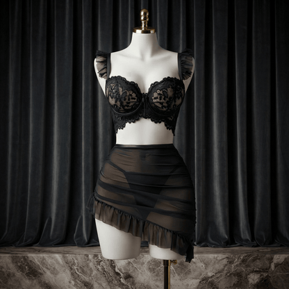 Lace Ruffle Skirt Set - Romantic Night - Arosha