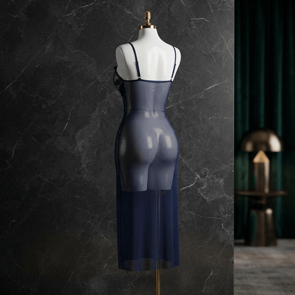 Navy Corset Mesh Gown - Elegant Seduction - Arosha