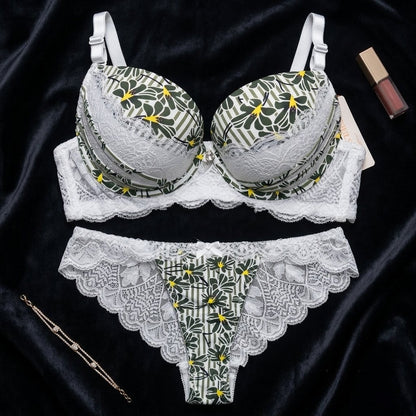Radiant Floral Lace Signature Underwire Bra and Thong Lingerie Set - Arosha