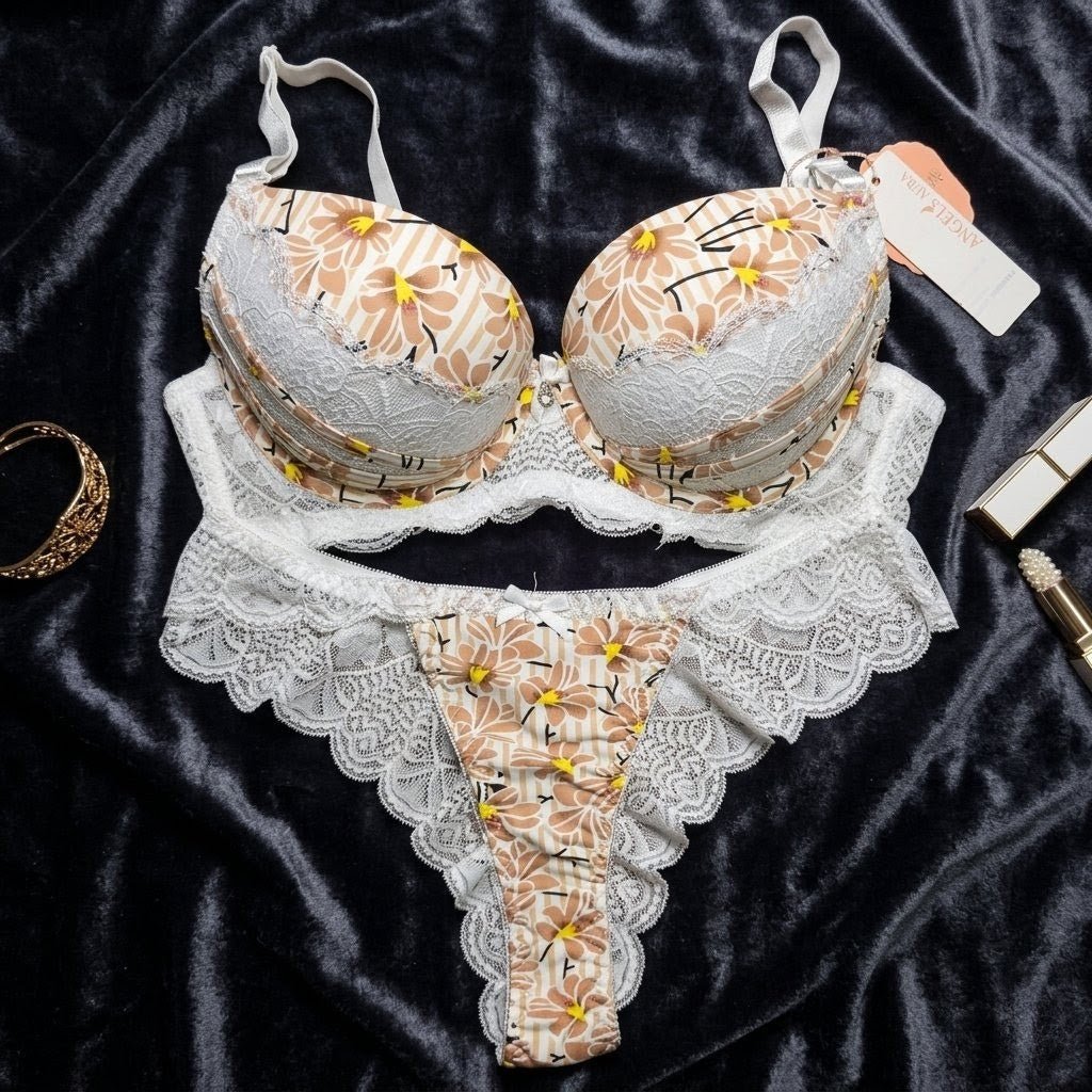Radiant Floral Lace Signature Underwire Bra and Thong Lingerie Set - Arosha