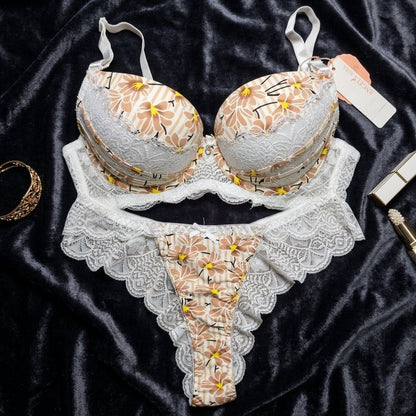 Radiant Floral Lace Signature Underwire Bra and Thong Lingerie Set - Arosha