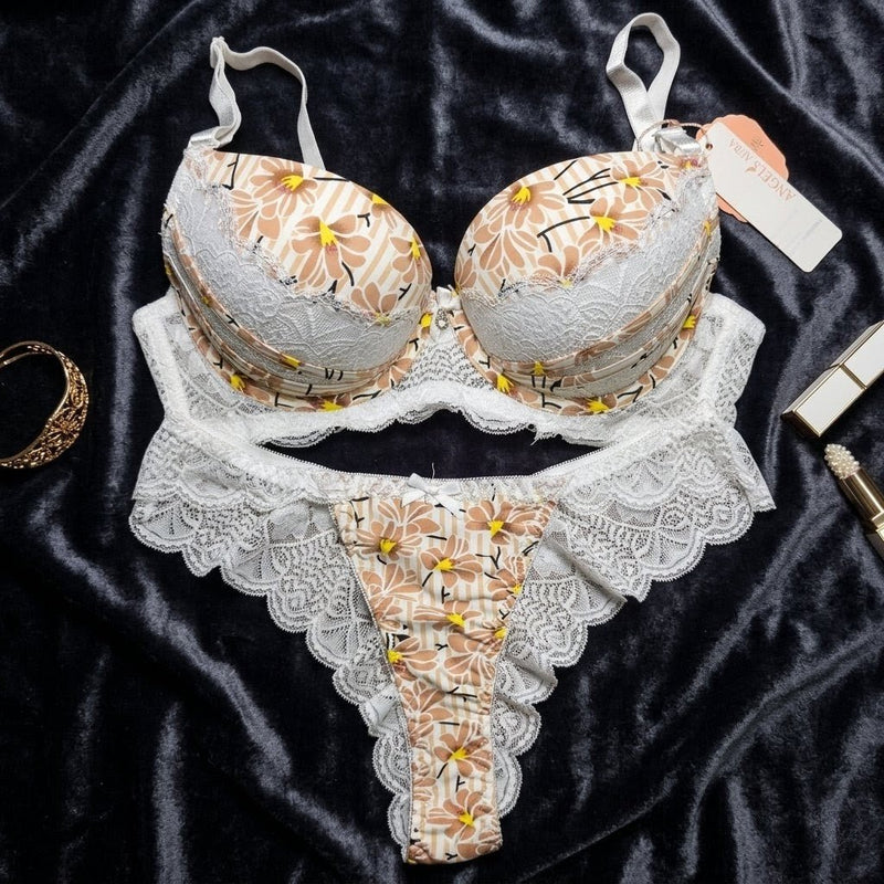 Radiant Floral Lace Signature Underwire Bra and Thong Lingerie Set - Arosha