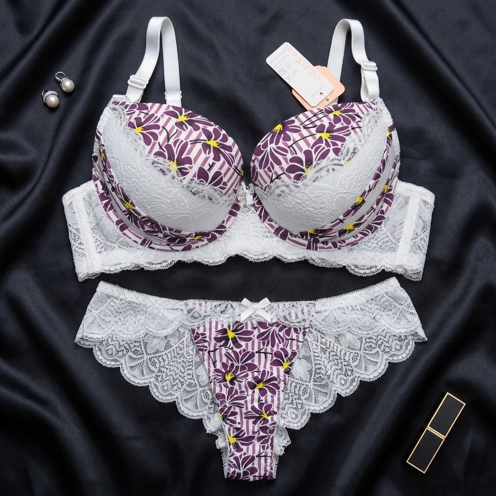 Radiant Floral Lace Signature Underwire Bra and Thong Lingerie Set - Arosha