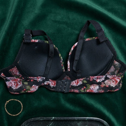 Radiant Rose Floral Print Bra with Sculpted Tulle Support - Arosha