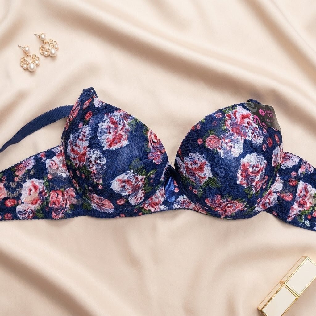 Radiant Rose Floral Print Bra with Sculpted Tulle Support - Arosha
