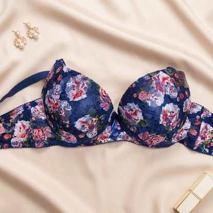 Radiant Rose Floral Print Bra with Sculpted Tulle Support - Arosha
