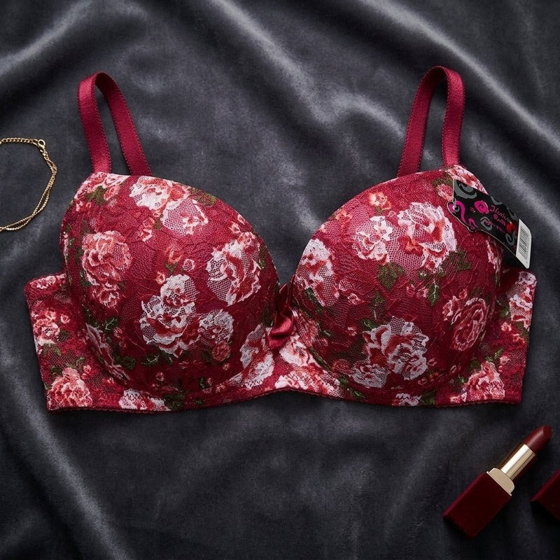 Radiant Rose Floral Print Bra with Sculpted Tulle Support - Arosha