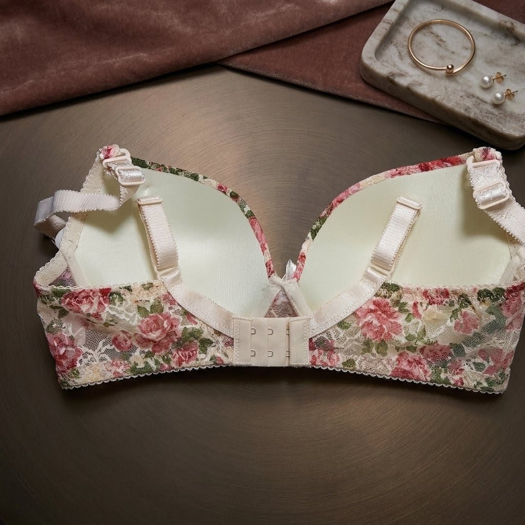 Radiant Rose Floral Print Bra with Sculpted Tulle Support - Arosha