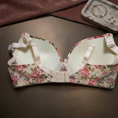 Radiant Rose Floral Print Bra with Sculpted Tulle Support - Arosha