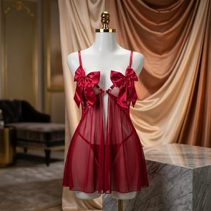 Crimson Ribbon Luxe Chiffon Babydoll