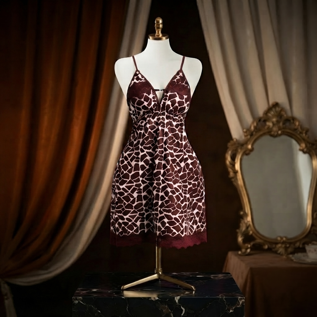 Animal Print Lace Nighty With Panty - Soft Silky Flowy Look