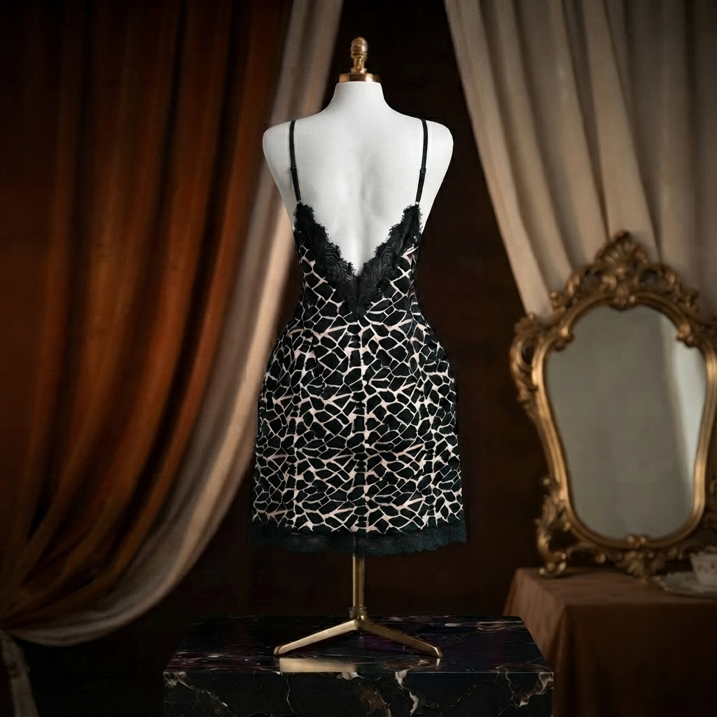 Animal Print Lace Nighty With Panty - Soft Silky Flowy Look