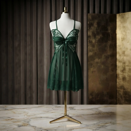 Butterfly Bow Babydoll Nighty With Panty - Flowy Lace Look