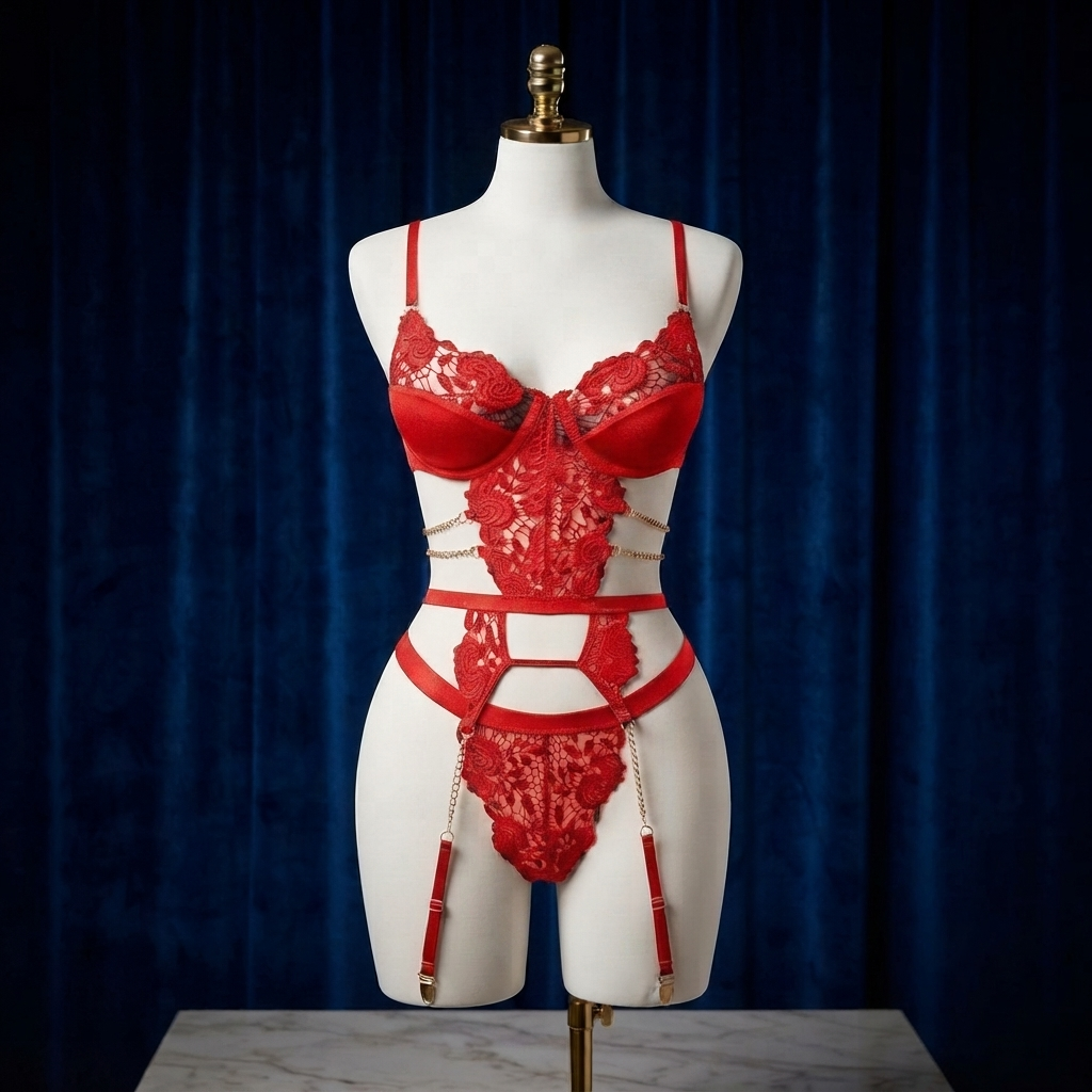 Chain Lace Garter Bra Set - Bold Look