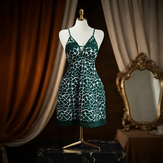 Animal Print Lace Nighty With Panty - Soft Silky Flowy Look
