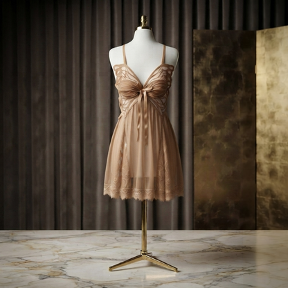 Butterfly Bow Babydoll Nighty With Panty - Flowy Lace Look