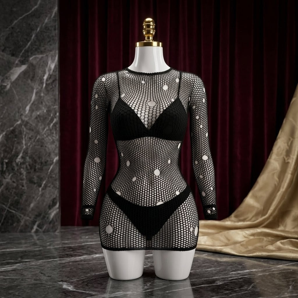 Signature Sculpted Noir Fishnet Body-Stocking