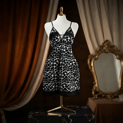 Animal Print Lace Nighty With Panty - Soft Silky Flowy Look