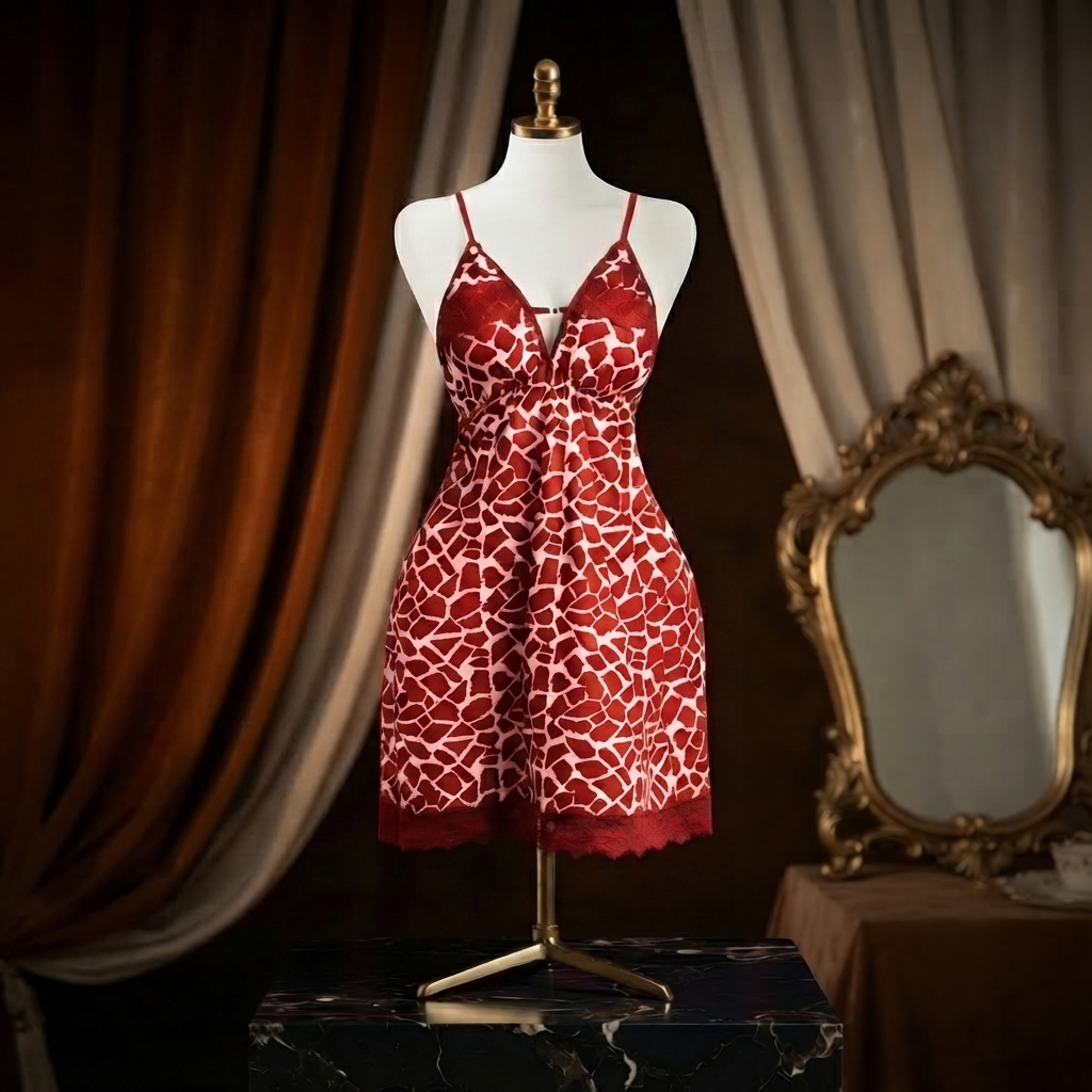 Animal Print Lace Nighty With Panty - Soft Silky Flowy Look